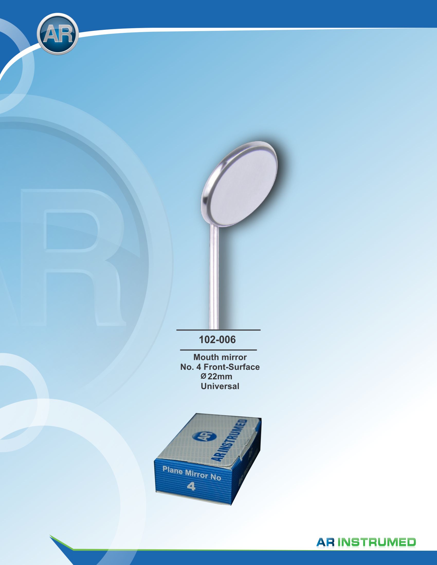 Mouth Mirror No 4 Rhodium Front Surface 22mm Cone-Socket