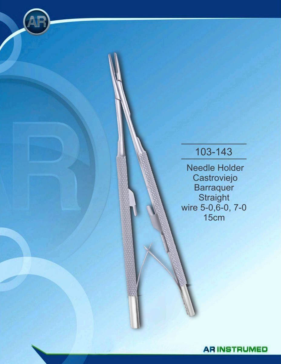 Needle Holder Castroviejo Barraquer Straight wire 5-0,6-0, 7-0 15cm – AR Instrumed, Chirurgische Instrumente