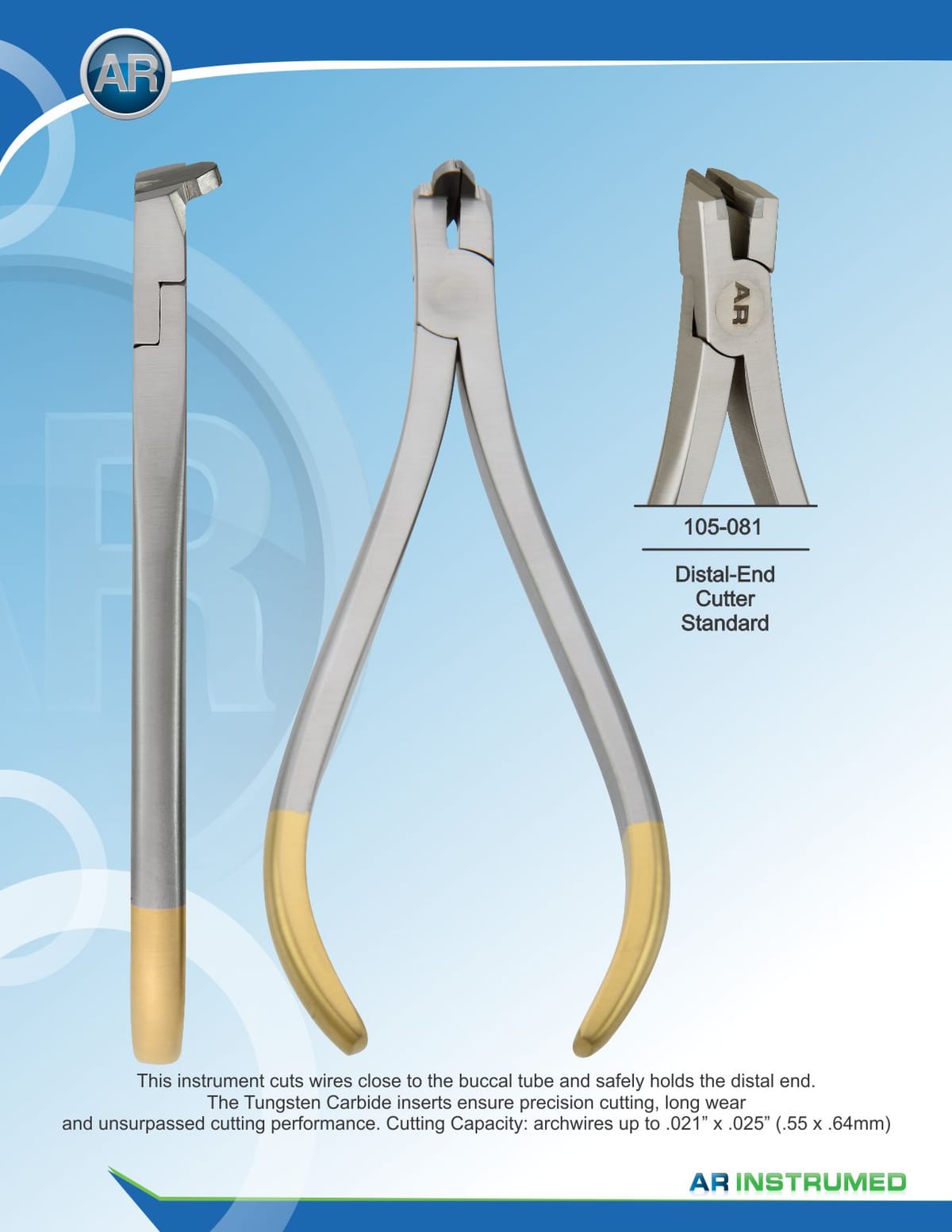 Distal End Cutter With Hold max 0.56mmx0.71mm .022"x.028" Wire – AR Instrumed, Pliers