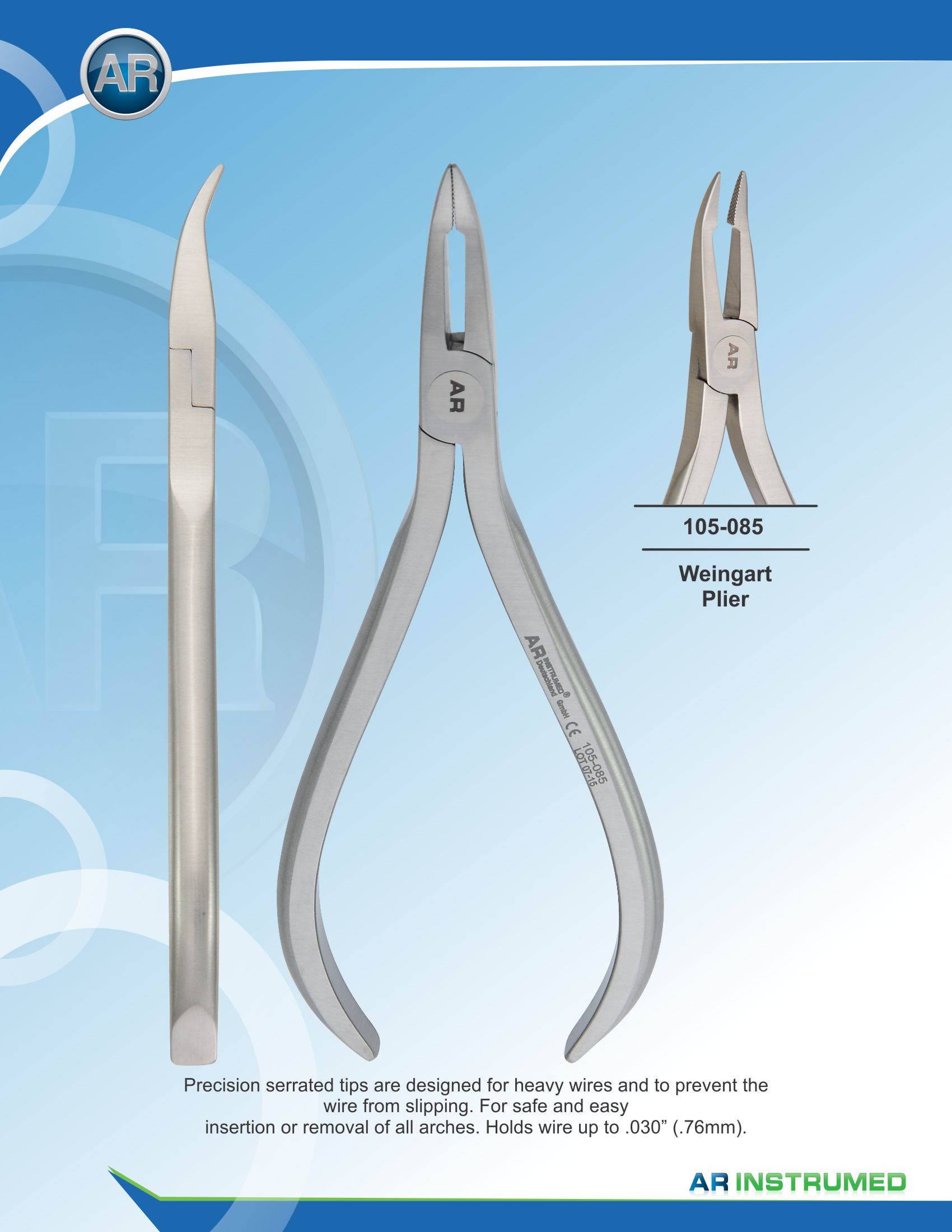 Long Weingart Pliers max 0.71mm .028" Wire