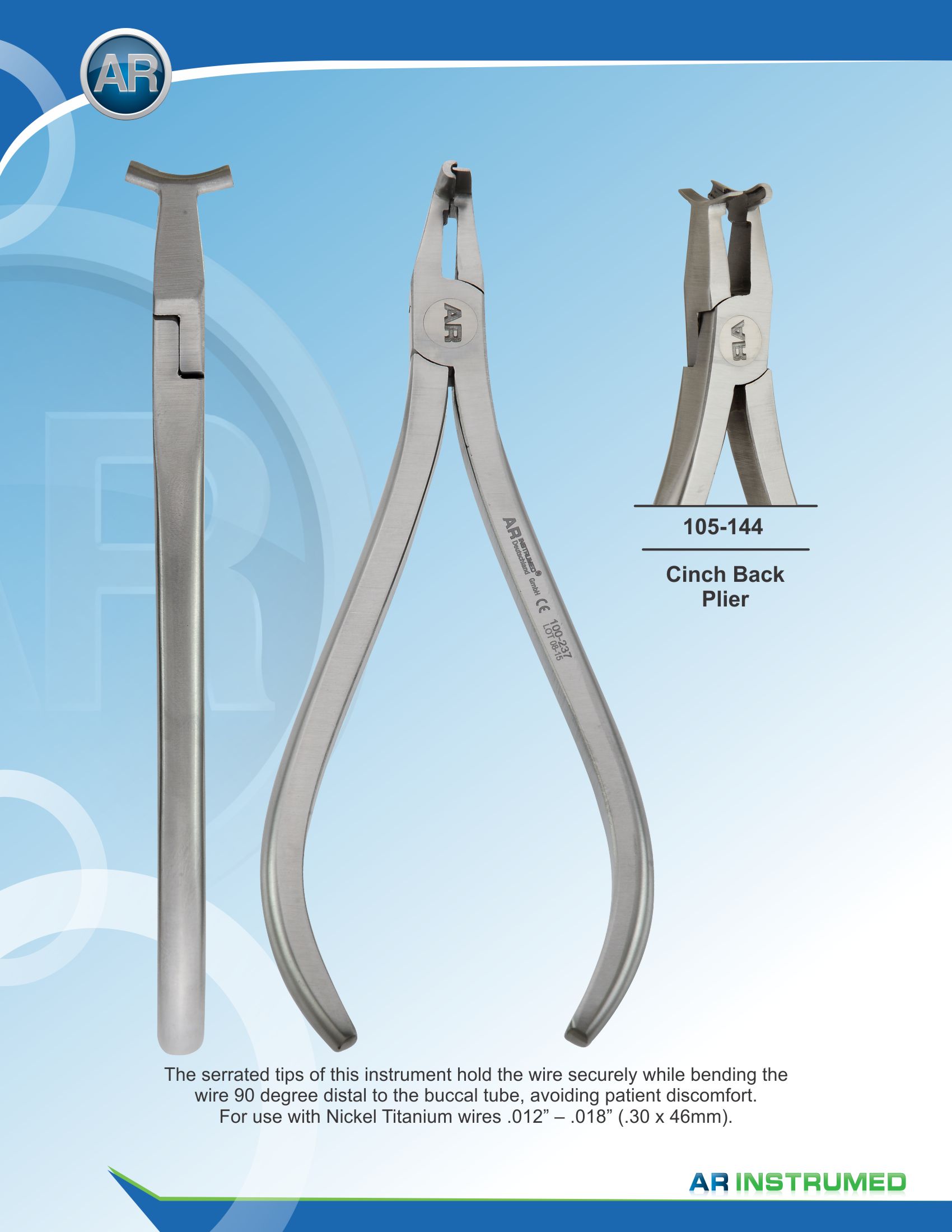 Hammerhead NiTi Cinch Back Pliers max 0.64mm .025" Wire