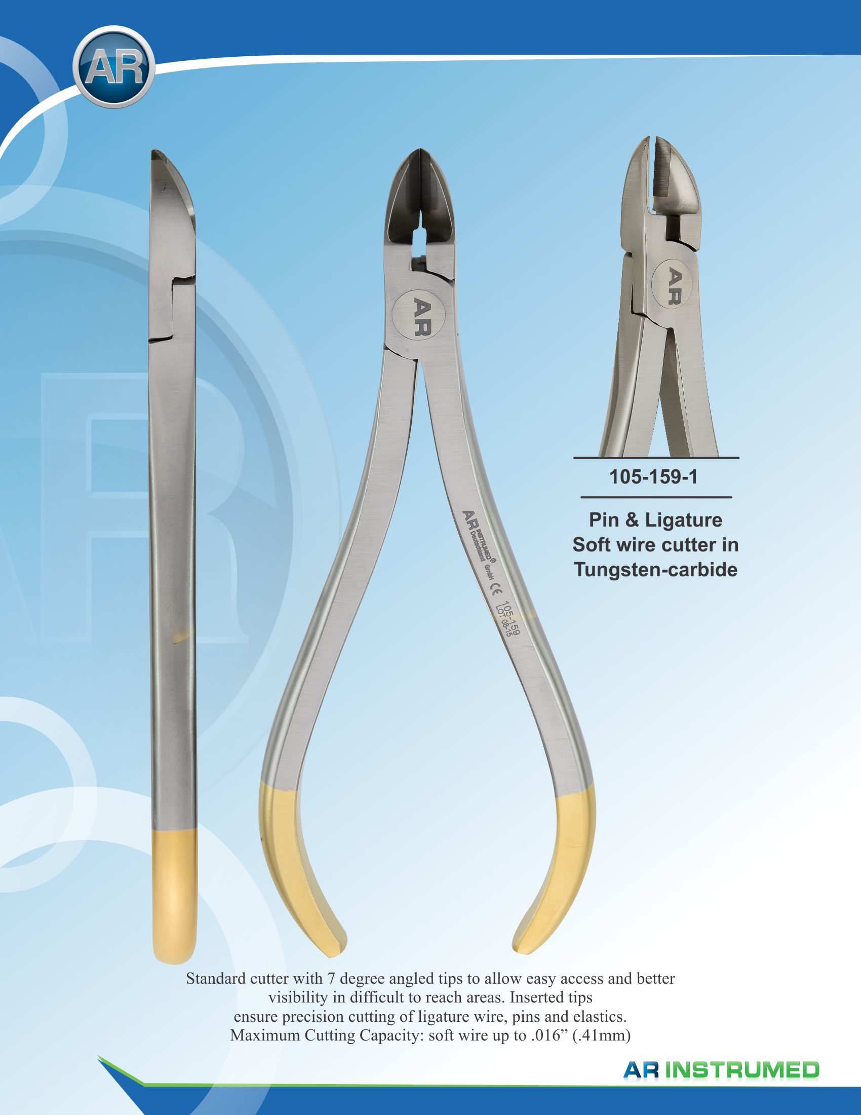 Pin &amp; Ligature Soft Wire Cutter Tungsten-Carbide max 0.40mm .016" Wire – AR Instrumed, Orthodontic Pliers & Instruments