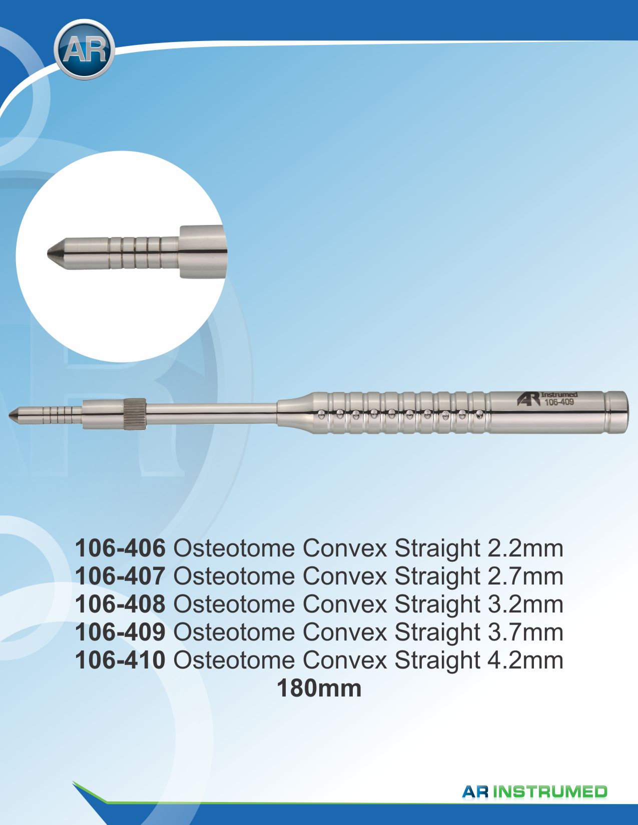 Osteotome Straight-Convex Marks: 1,0-1,2-1,4-1,6-1,8 3.7-180mm
