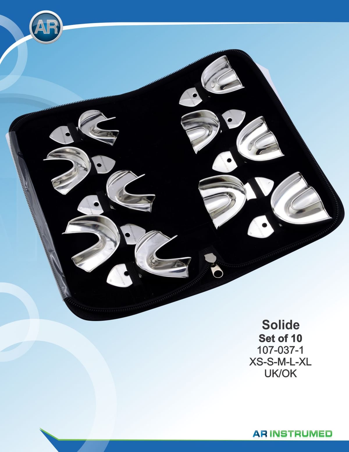 Impression Tray Rimlock Solid Set of 10 XS-S-M-L-XL Upper/Lower – AR Instrumed, Impression Trays