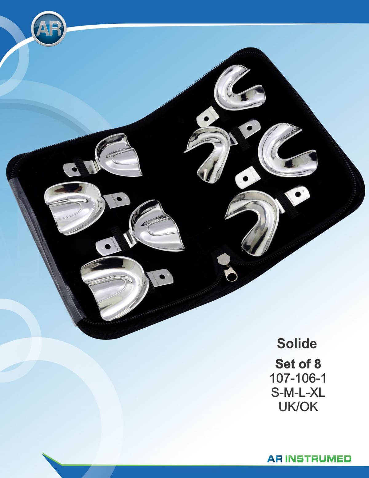 Impression Tray Rimlock Solid Set of 8 S-M-L-XL Upper/Lower – AR Instrumed, Impression Trays