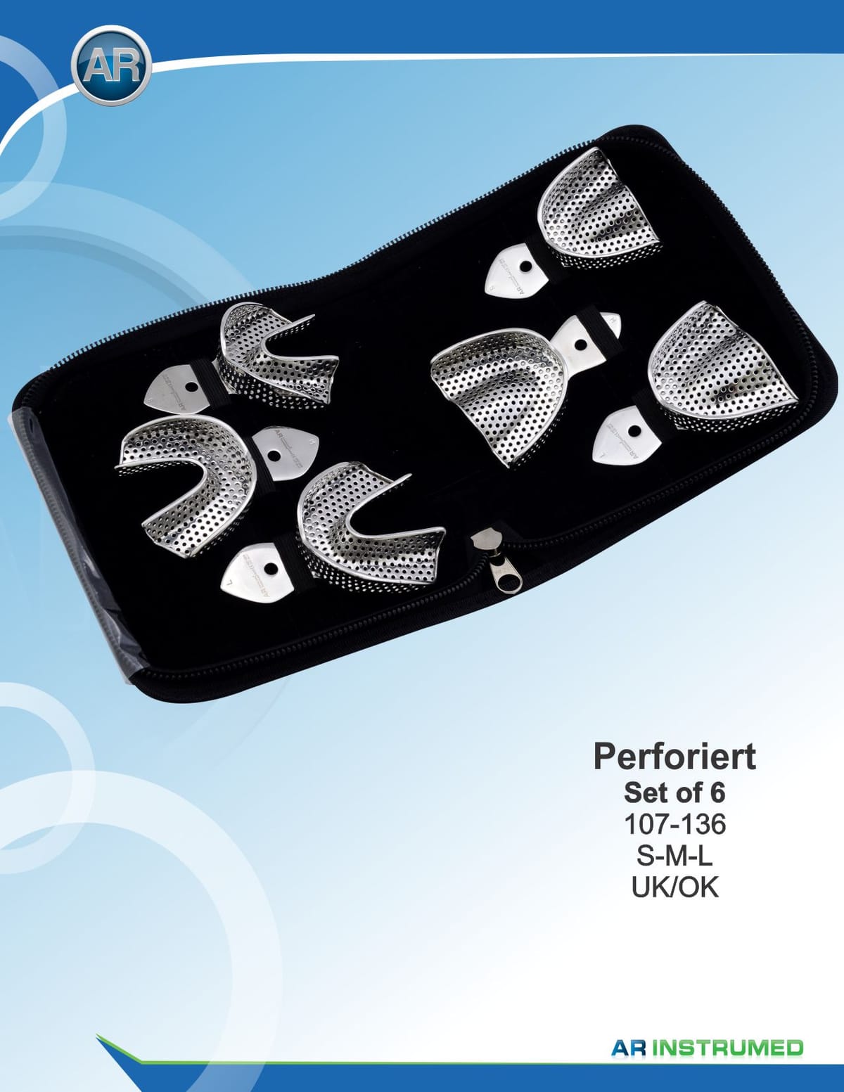Impression Tray Rimlock Perforated Set of 6 S-M-L Upper/Lower – AR Instrumed, Abdrucklöffel