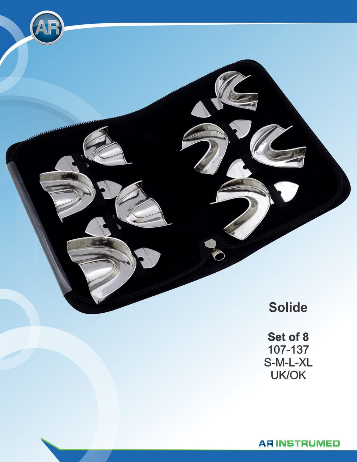 Impression Tray Rimlock Solid Set of 8 S-M-L-XL Upper/Lower – AR Instrumed, Impression Trays