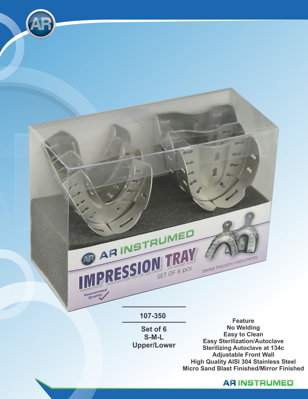 Impression Trays Set of 6 S-M-L Upper/Lower