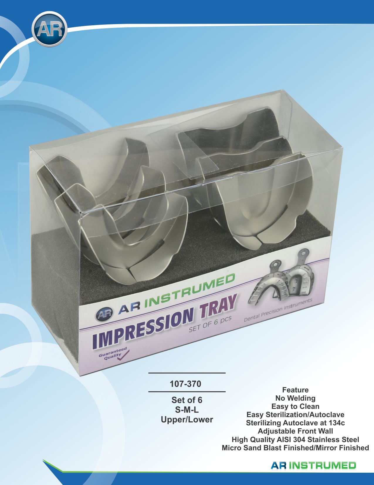 Impression Trays Set of 6 S-M-L Upper/Lower