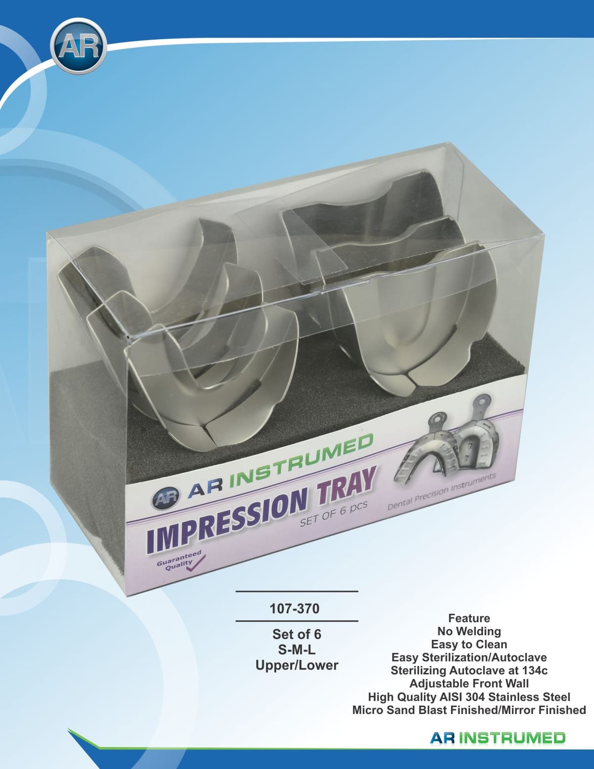 Impression Trays Set of 6 S-M-L Upper/Lower – AR Instrumed, Abdrucklöffel