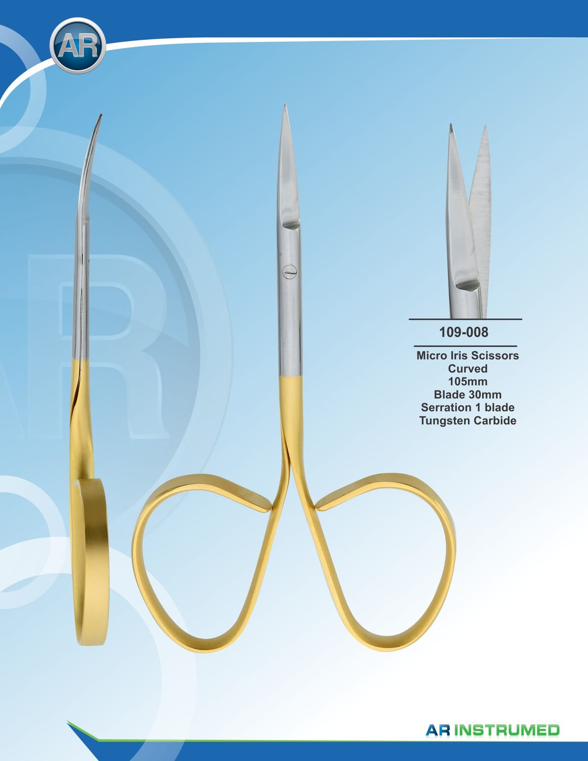 Micro Iris Scissor Curved 10.5cm Blade 30mm Serration 1 Blade – AR Instrumed, Chirurgische Instrumente