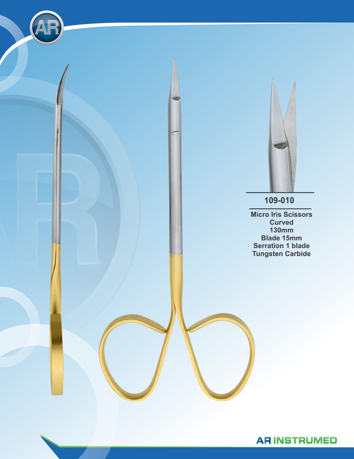 Micro Iris Scissor Curved 13cm Blade 15mm Serration 1 Blade – AR Instrumed, Chirurgische Instrumente