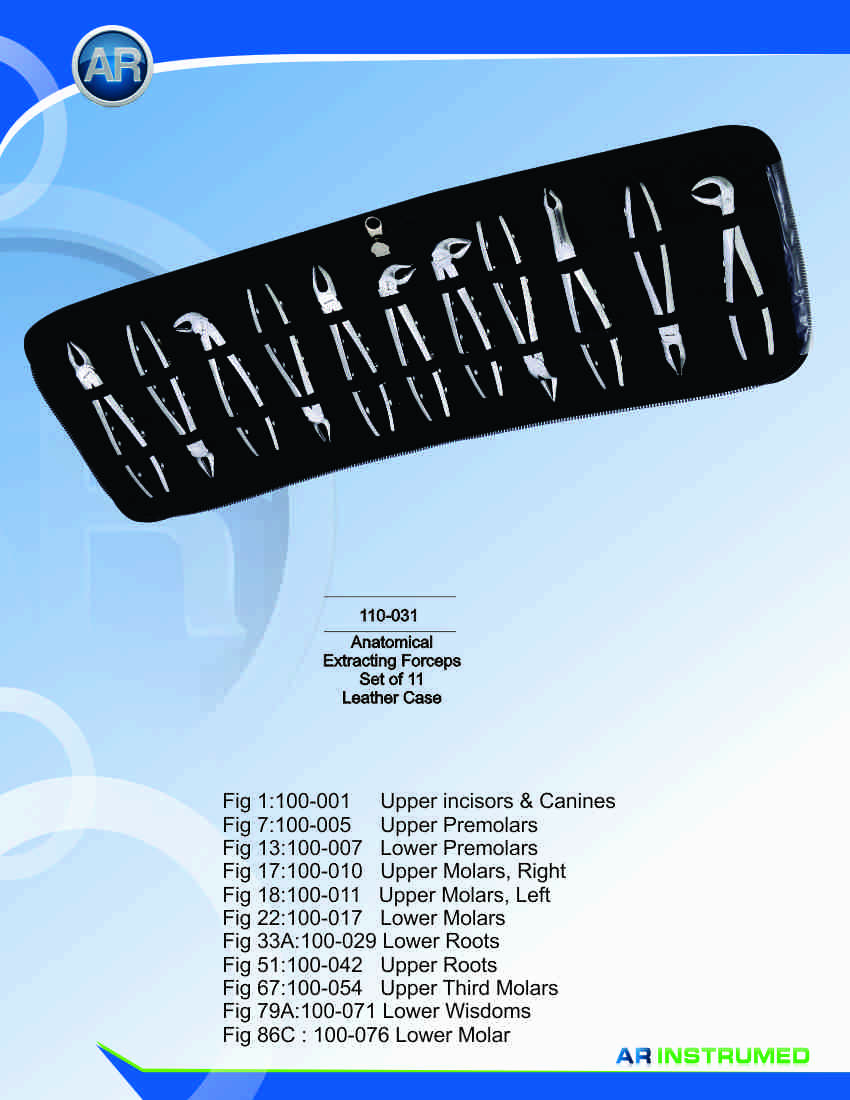 Anatomical Extracting Forceps Set of 11 Leather Case