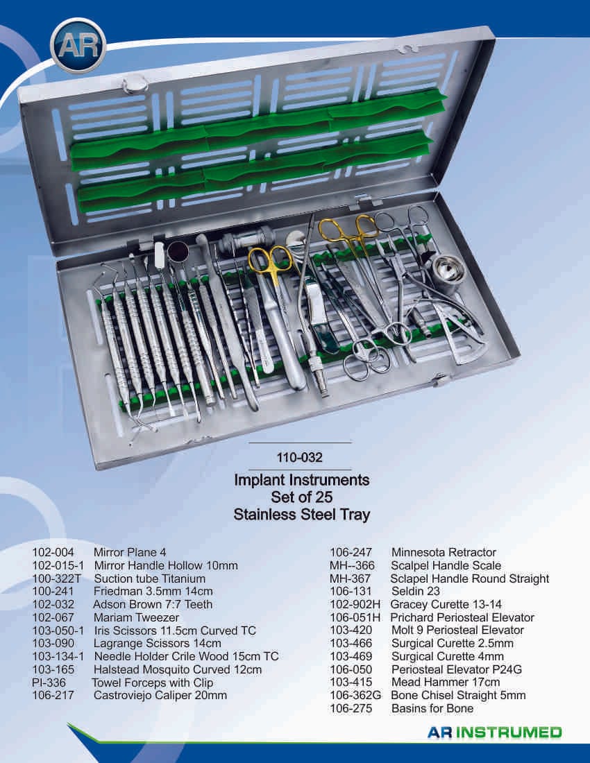 Implant Instruments Set of 25 Stainless Steel Tray – AR Instrumed, System-Independent Instruments and Accessories