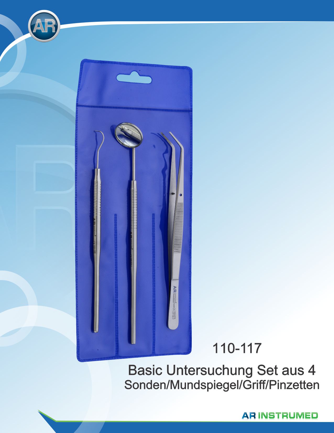 Examination Set of 4 Explorer, Mirror, Mirror Handle, Tweezer