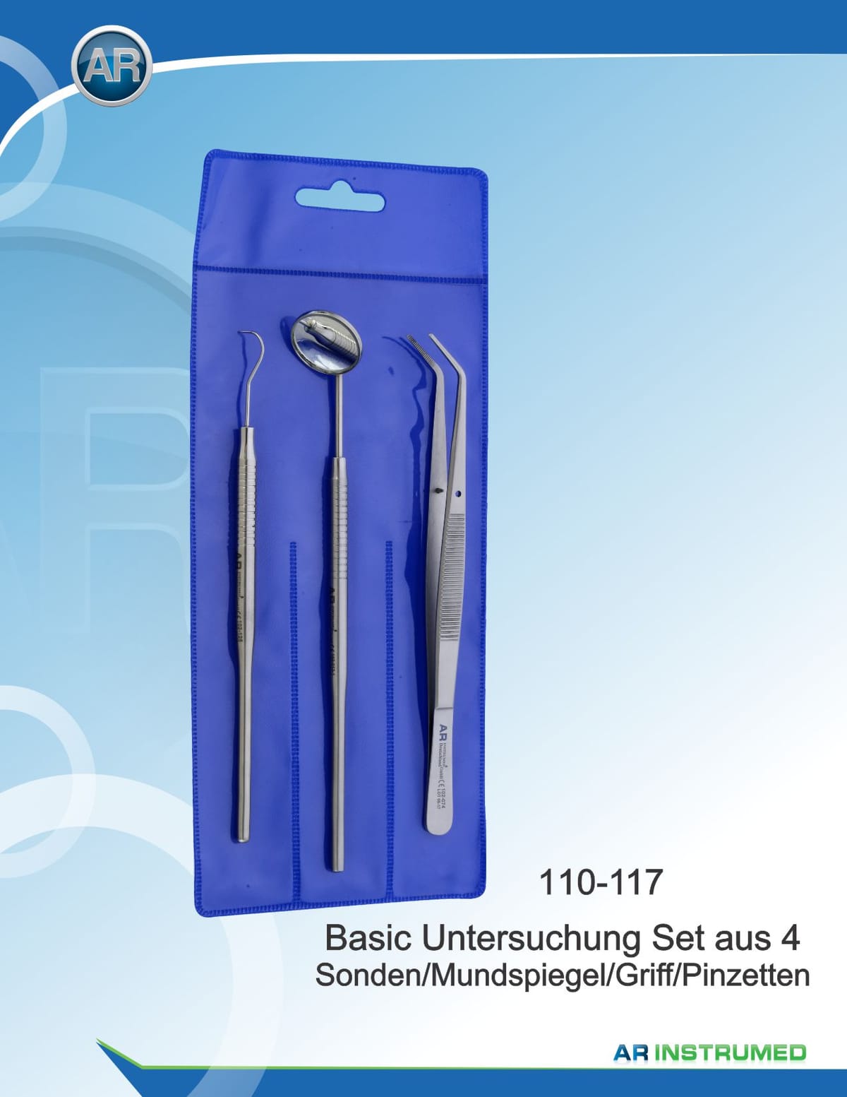 Examination Set of 4 Explorer, Mirror, Mirror Handle, Tweezer – AR Instrumed, Explorers