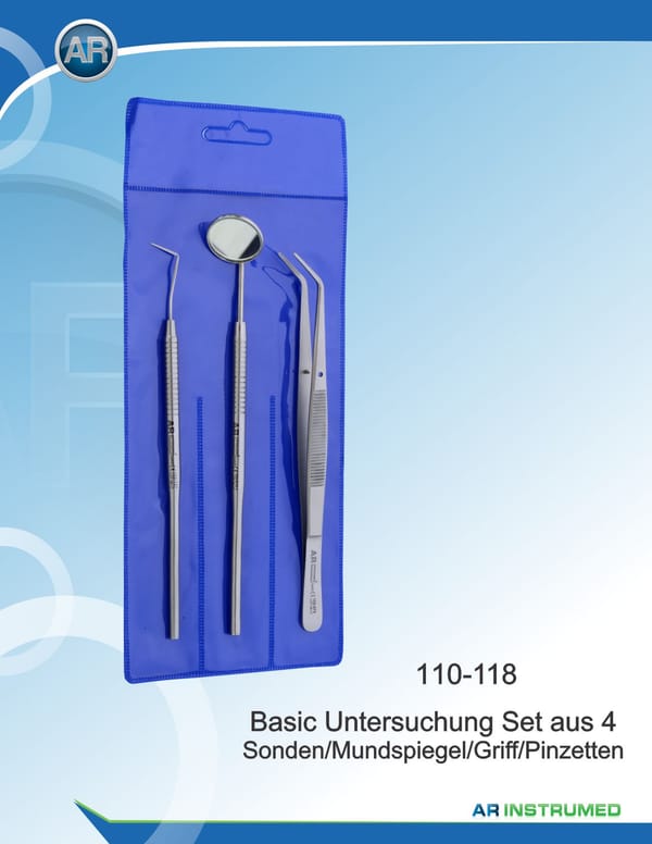 Examination Set of 4 Explorer, Mirror, Mirror Handle, Tweezer
