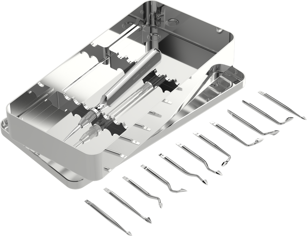 Syndesmotom-Set: 1 Griff, 11 Aufsätze, 1 Tablett S0296-1 – ASA Dental S.p.A. Uninominale