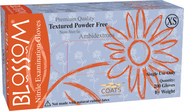Blossom Nitrile Powder Free Textured Exam Gloves with C.O.A.T.S.