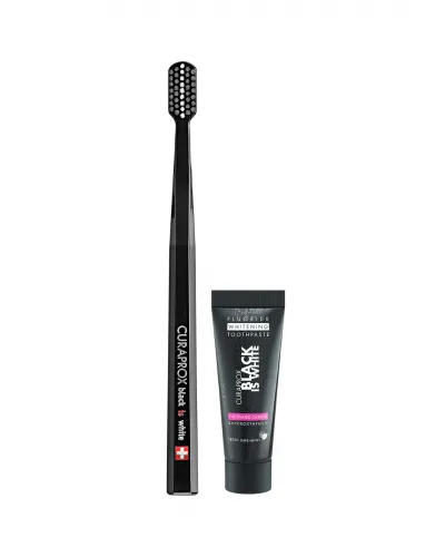 Brosse à dents «Black is White» au charbon actif en coffret