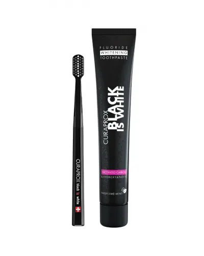 Dentifrice et brosse à dents «Black is White» en coffret, 90 ml
