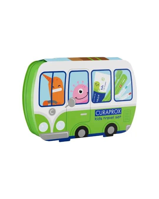 Kids Travel-Set von 6 bis 12 Jahren, grün – Curaden AG, Zahnbürsten