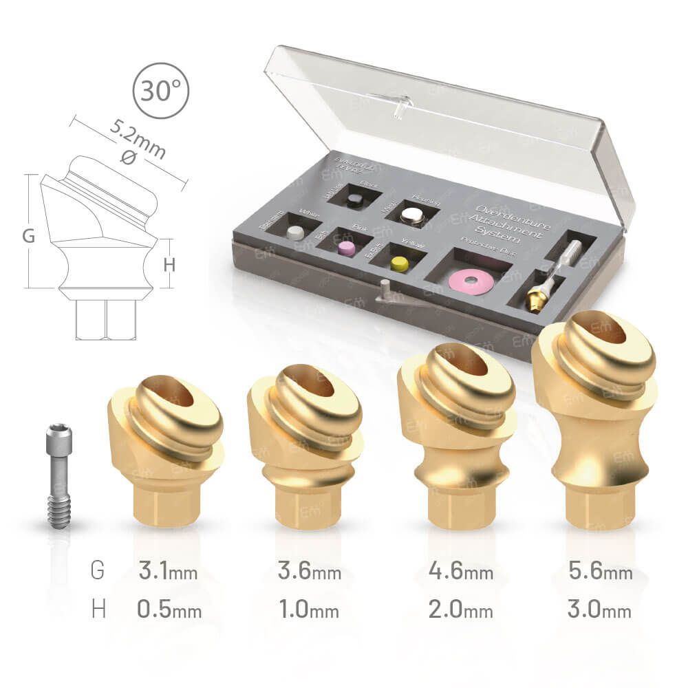 30° Angled Pop-Clicq™ Overdenture Attachment | Mini-Kit compatible with Dentegris® Internal Hex RP