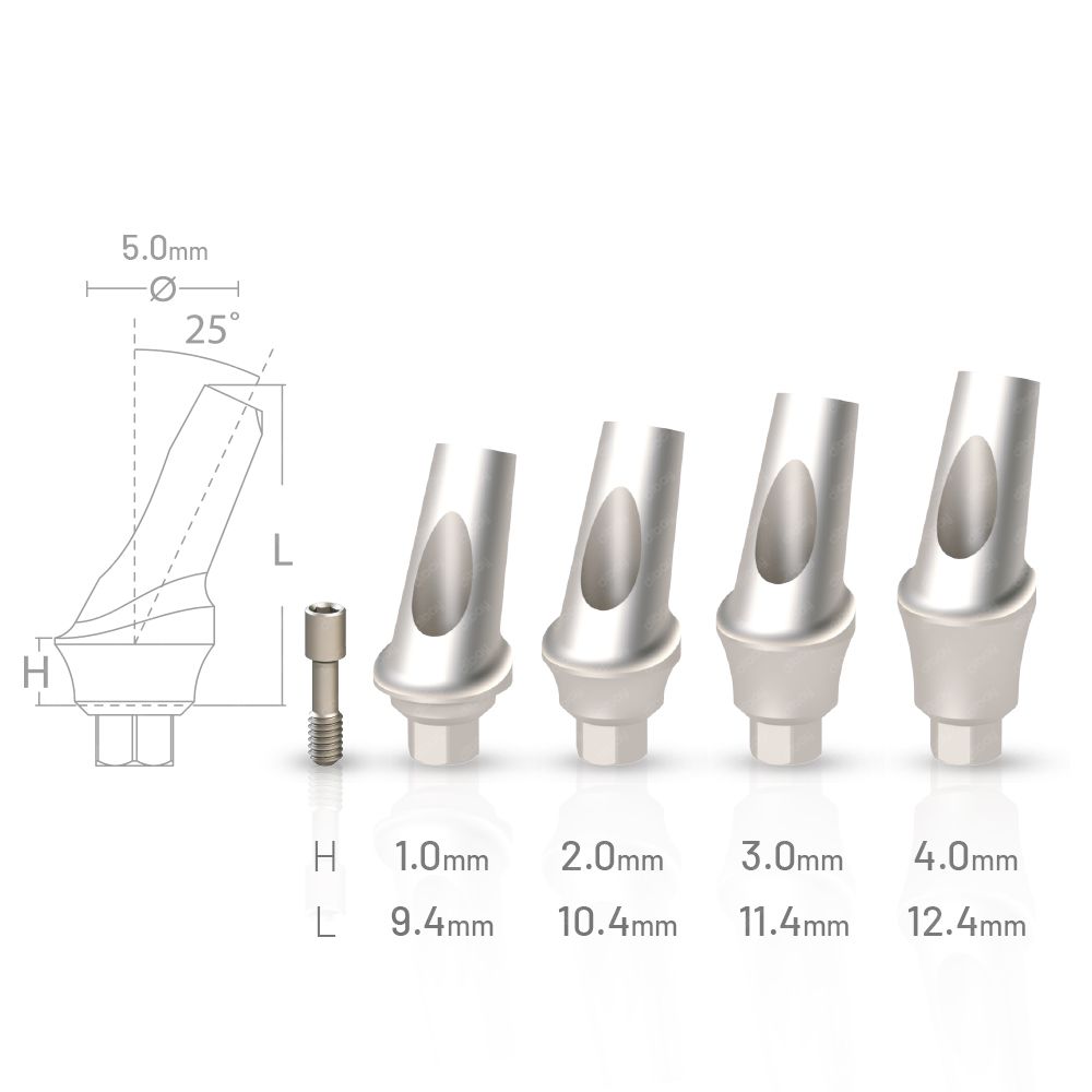 25° Angled Concave Anatomic Titanium Abutment compatible with AB Dental® i2 Screw Type Ø3.5 - Ø6.0 IH 3.5 RP