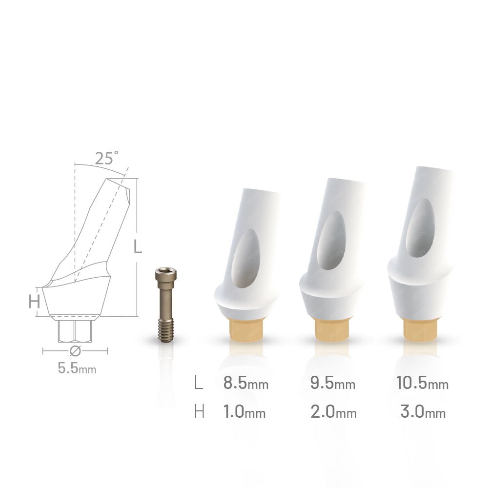 25° Angled Zircocam™- Anatomic Zirconia Abutment compatible with Axelmed® Internal Hex RP