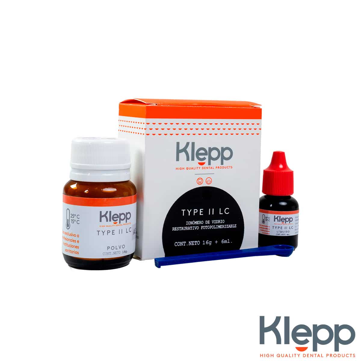 Klepp. Ionómero Tipo II LC – Vitreo 16 grs. + 6 ml