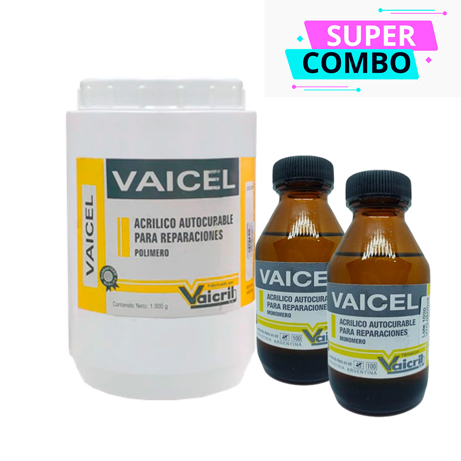 Combo Polímero Cristal 1000 g + (2u) Monómero 200 ml Vaicel