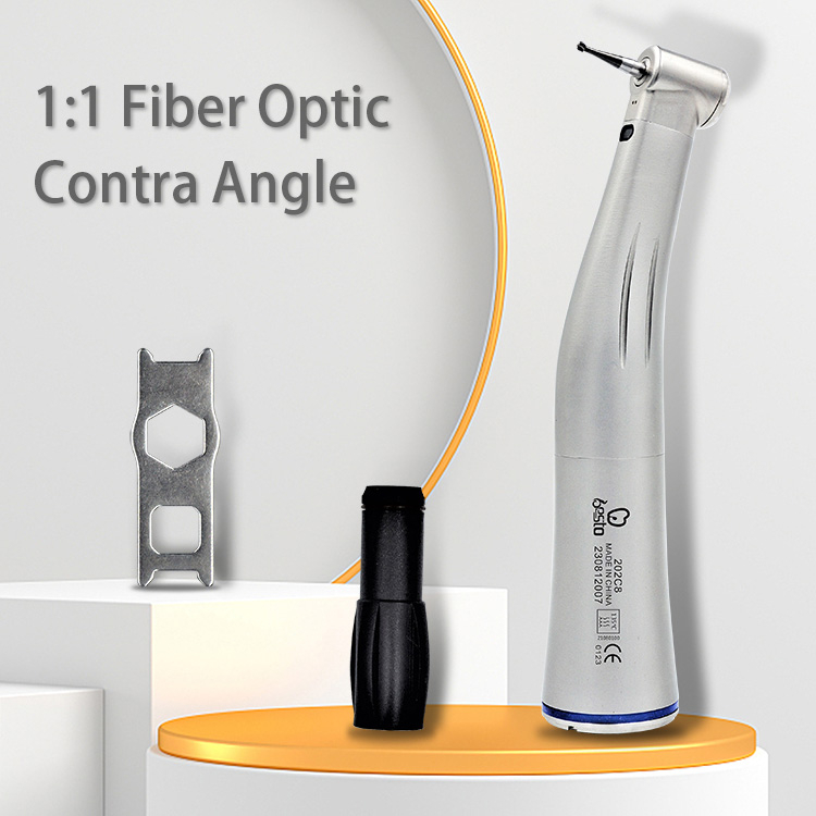 Dental 1:1 Fiber Optic Contra Angle Stainless Steel Single Spray Low Speed handpiece