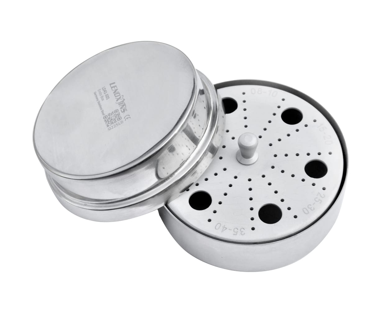 Aluminium Endo Box Round Shape 1.8mm with 72 Holes Stainless Steel – LENOX INS - Lensur Instruments Ltd., Trays, Sterilization Containers and Accessories