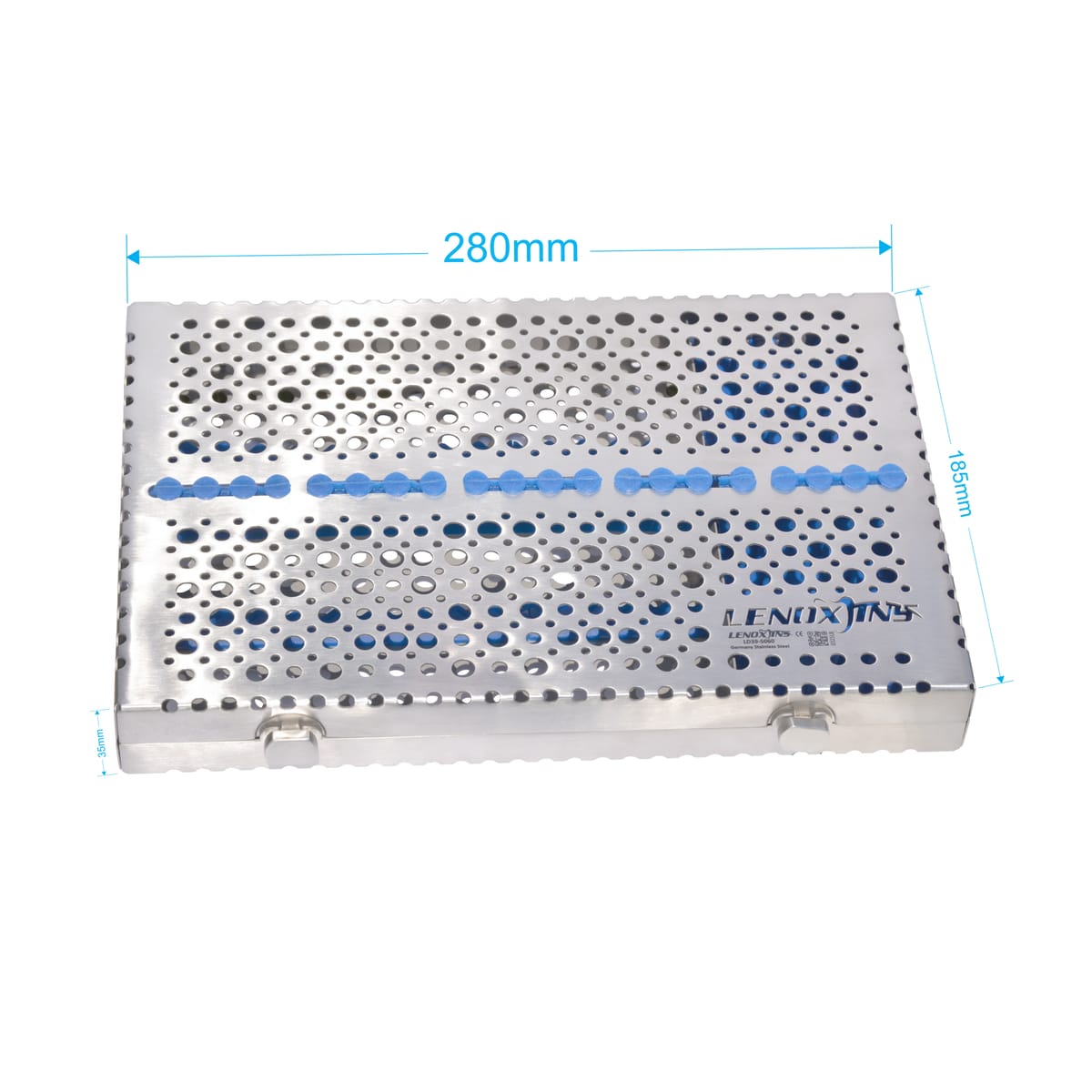Dental Cassette For 20pcs Removeable Lid with compartment/silicon pad 280x185x35mm – LENOX INS - Lensur Instruments Ltd., Trays, Sterilcontainer und Zubehör