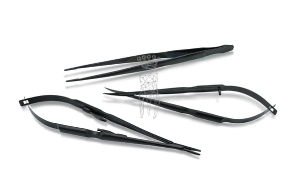 Mikro-Set: Nadelhalter + Federschere + Pinzette + Ölstift