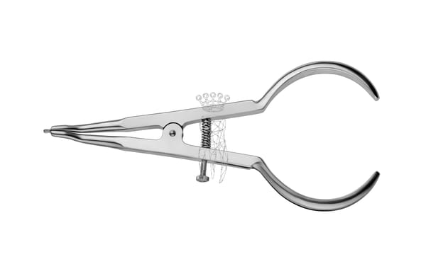 Separierzange zum Plazieren elastischer Separatoren, doppelt abgewinkelt