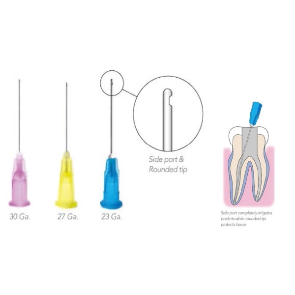Dental Endo Irrigation Needle Tips (One side notched, closed-end, round tip, 1")