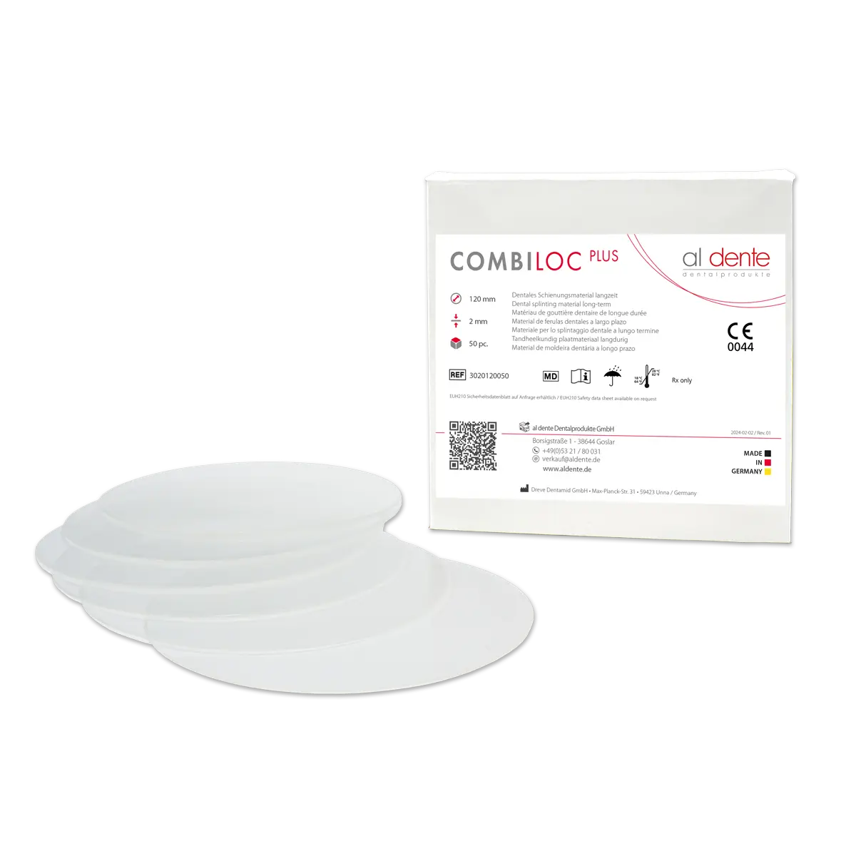 Combiloc Plus transparent, Ø 125 mm – al dente Dentalprodukte, Thermoforming Foils and Sheets