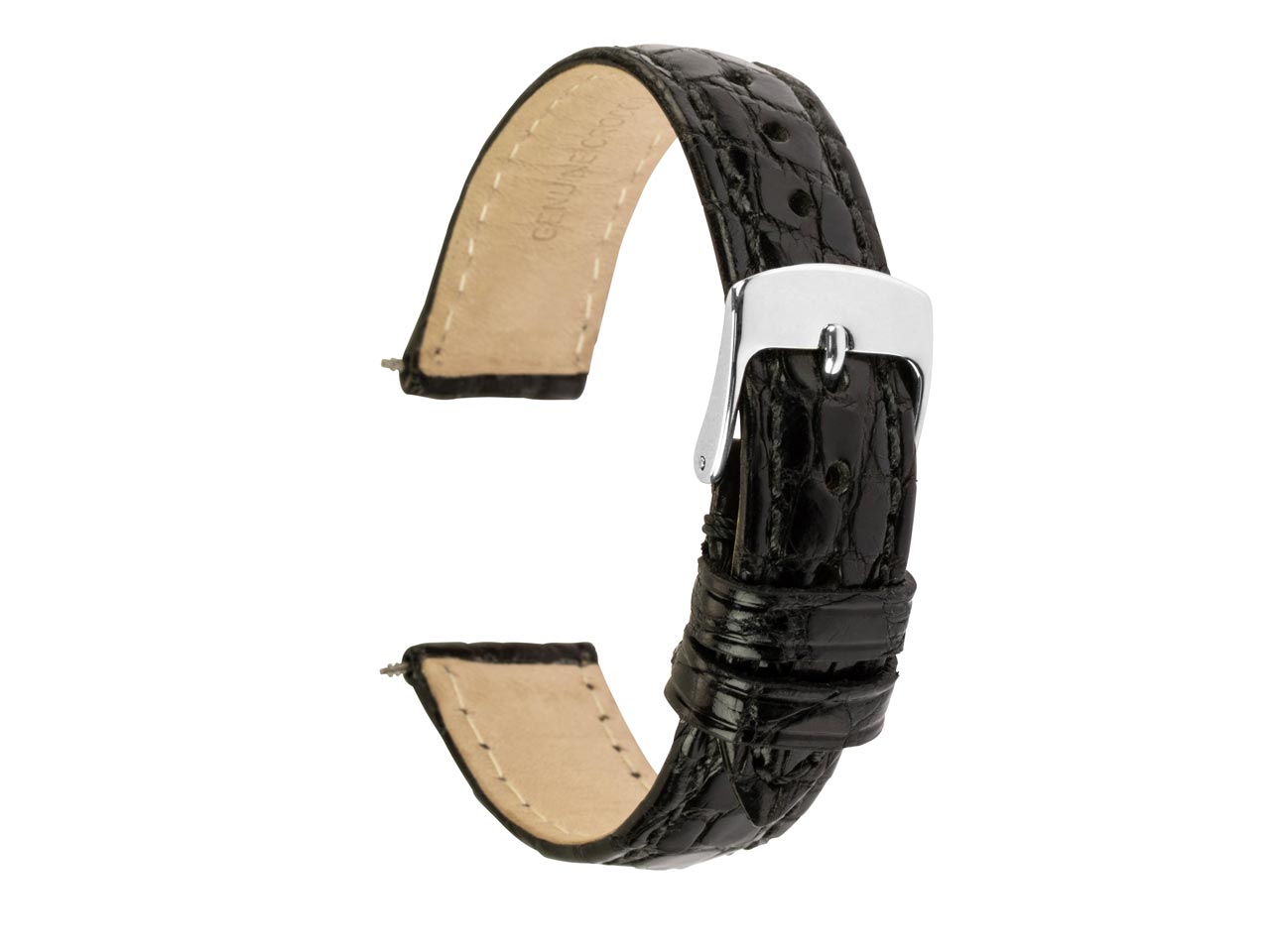 Black Italian Genuine Crocodile Leather Watch Strap, 18mm