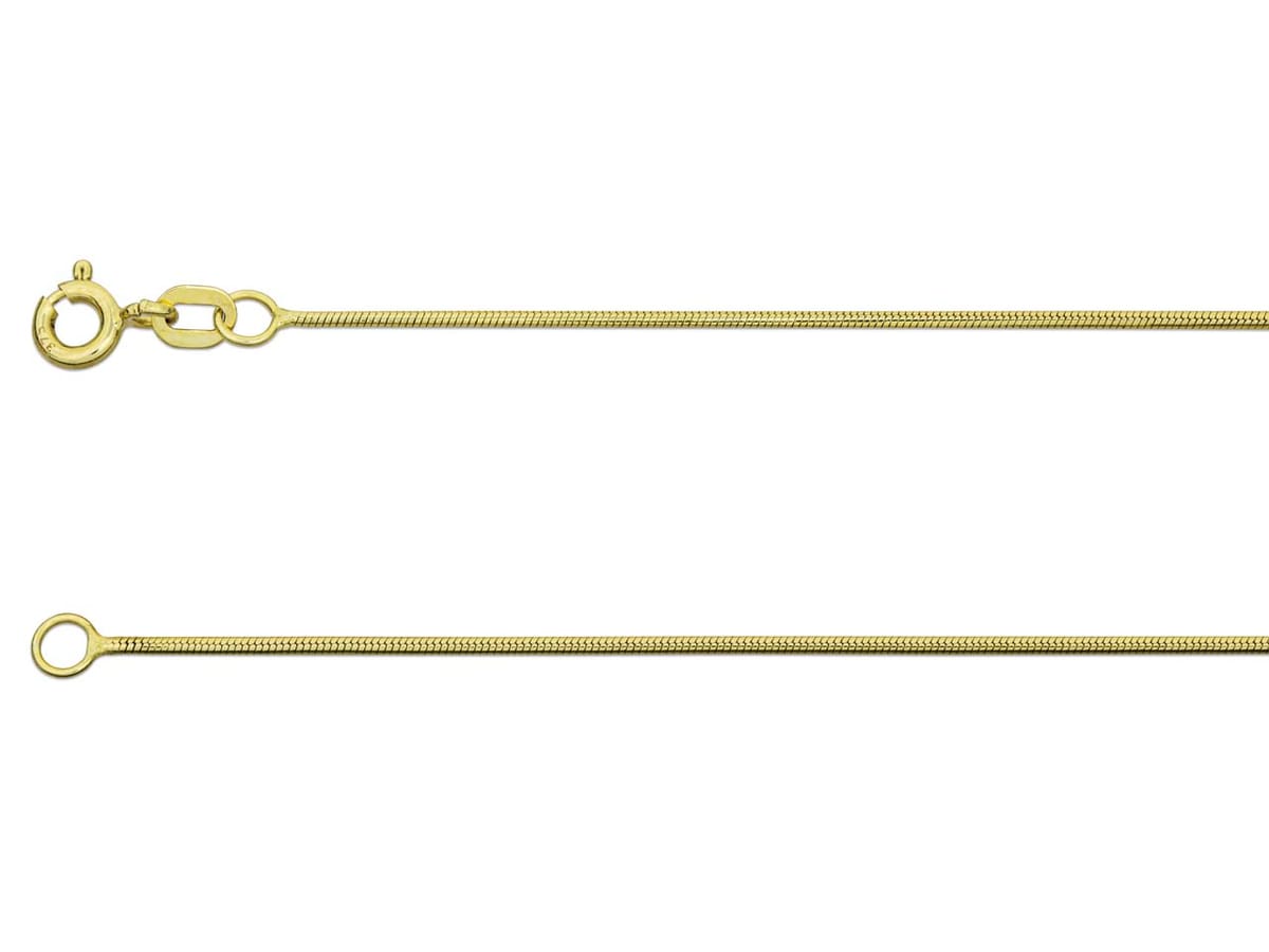 9ct Yellow Gold 0.9mm Round Snake Chain 18"/45cm Hallmarked – Cooksongold