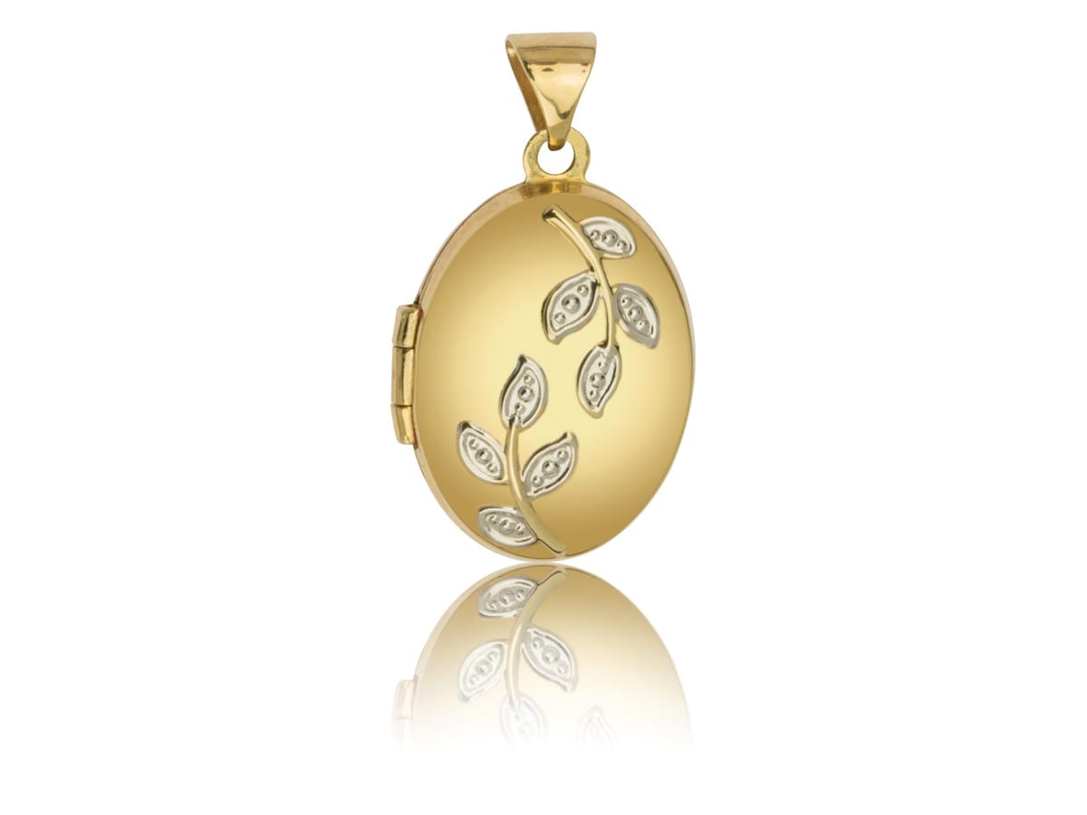 9ct Yellow Gold Oval Locket With Leaves Detail, 17x13mm – Cooksongold