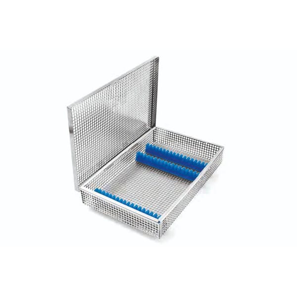 dental basket, 274 x 180 x 44 mm ø 5 holds 17 instruments with lid and silicone fixations systems 88.378.10K