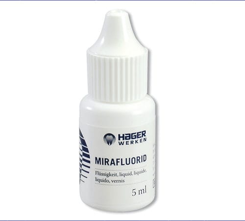 5 ml Flasche + 20 Mirabrush Pinsel (je 10 x blau und gelb) – Hager Werken, Fluoridierung