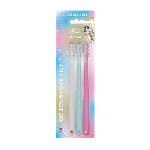 HERBADENT KIDS GLOW Toothbrushes with Ultra-Soft Bristles 3 pcs