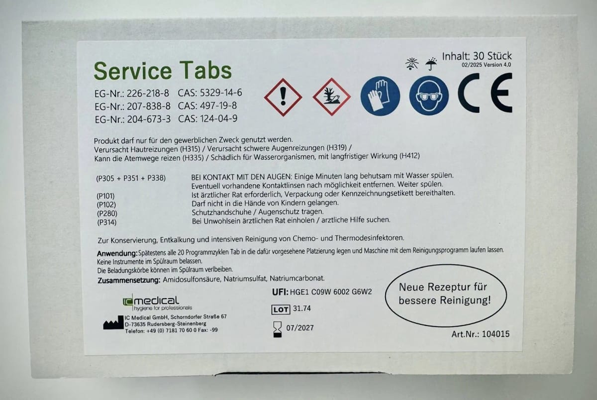 Service Tabs (30 pièces) – IC Medical GmbH, Autoclaves/Sterilizers and Accessories