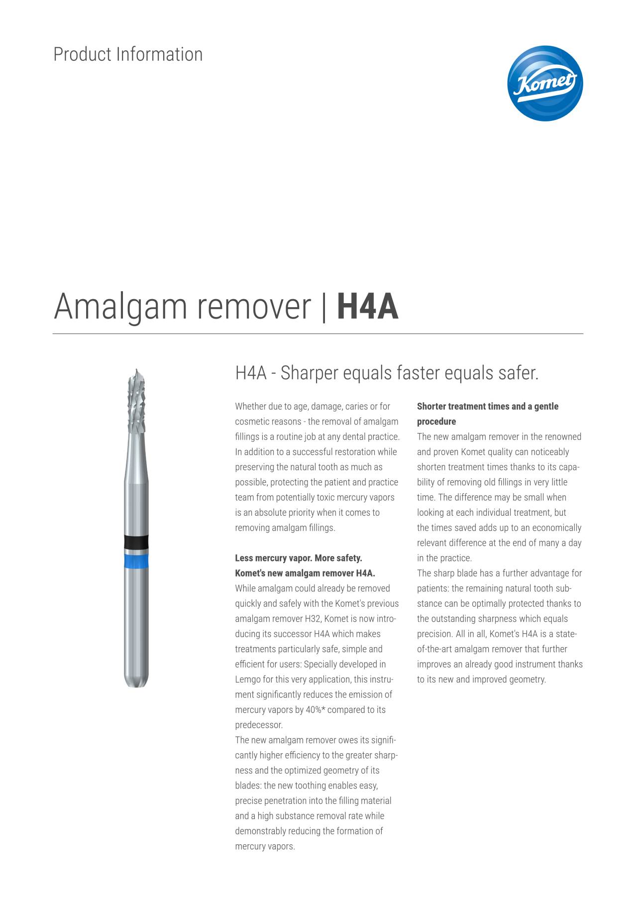 ProductInformation | H4A – Komet Dental, Carbide Burs