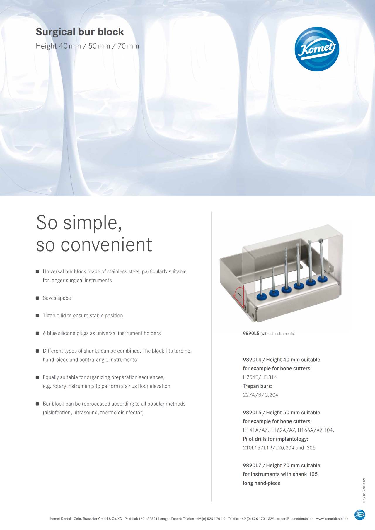 Produktflyer – Komet Dental, Bur Holders & Blocks