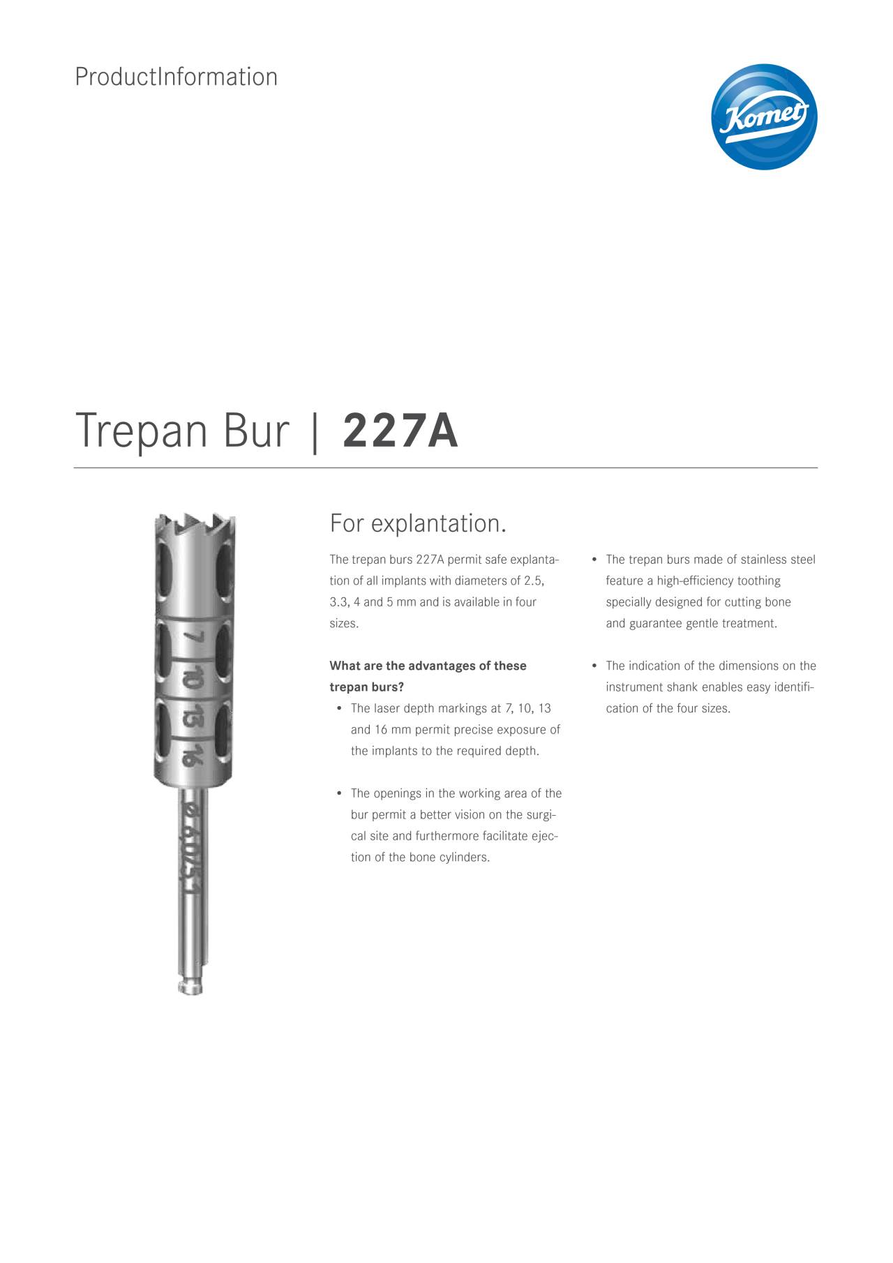 PI | 227A – Komet Dental, Surgical Burs & Bone Mills