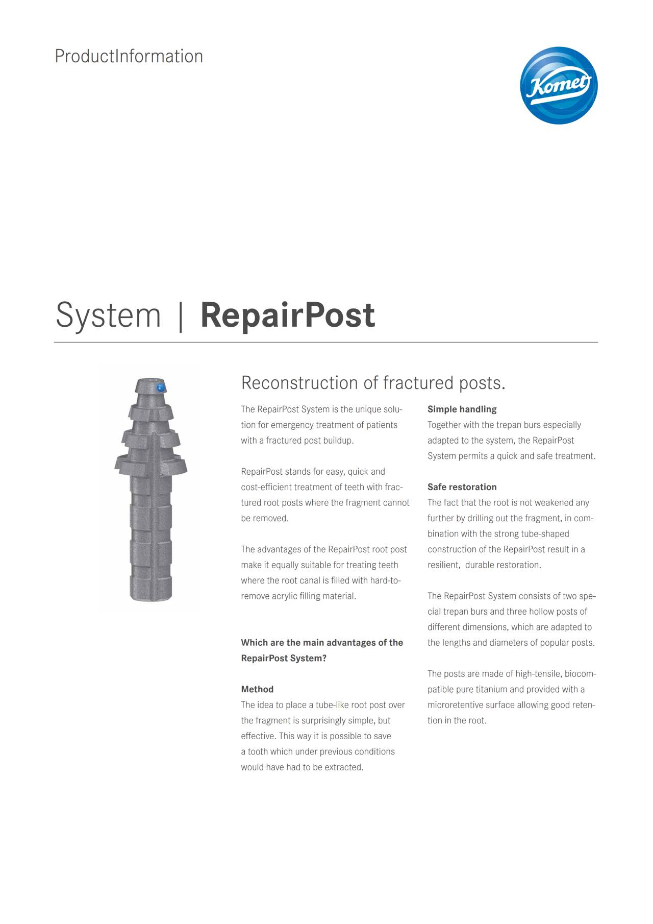 PI | RepairPost – Komet Dental, Post Systems