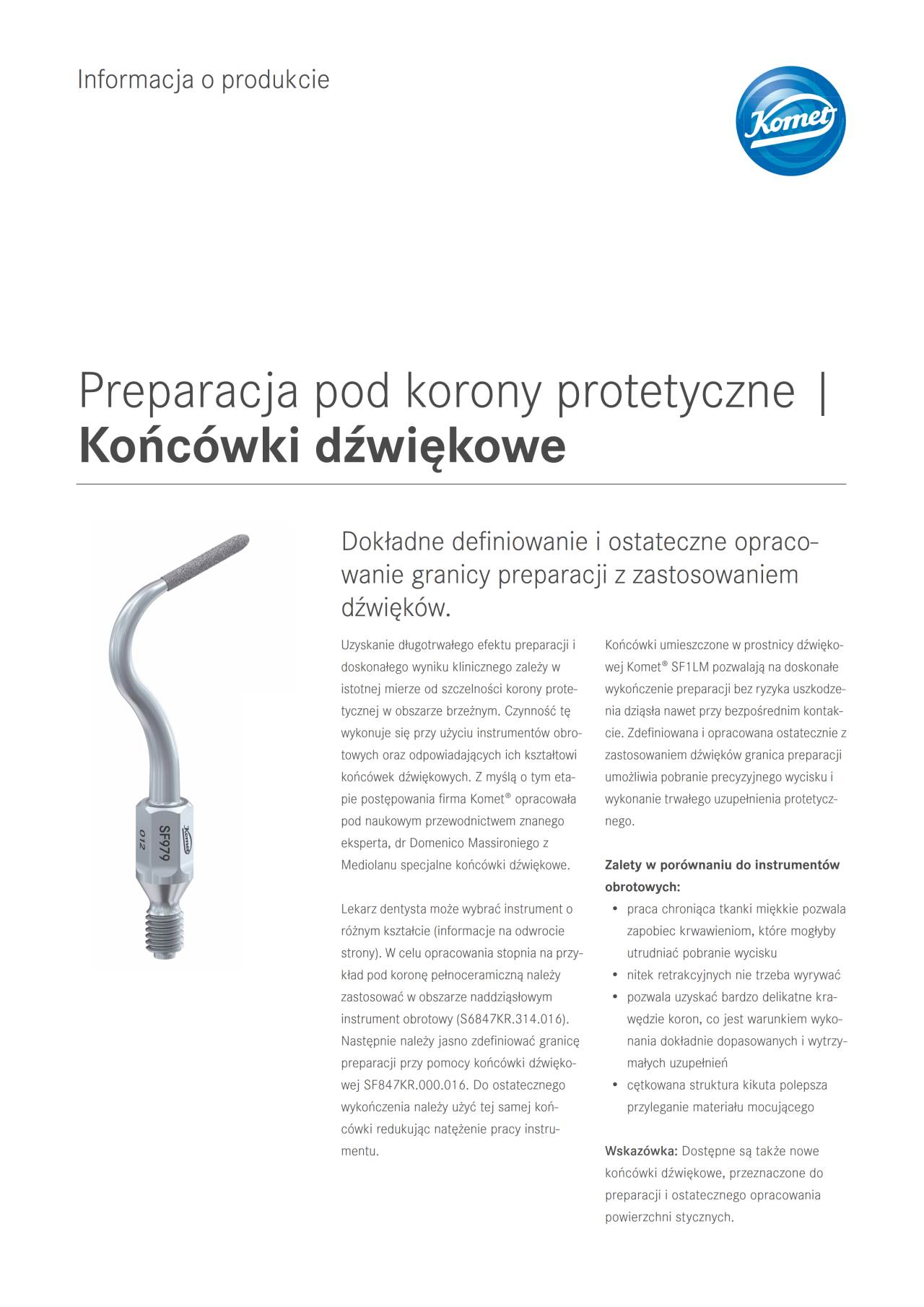 PI | Końcówki dźwiękowe – Komet Dental, Scaling Units